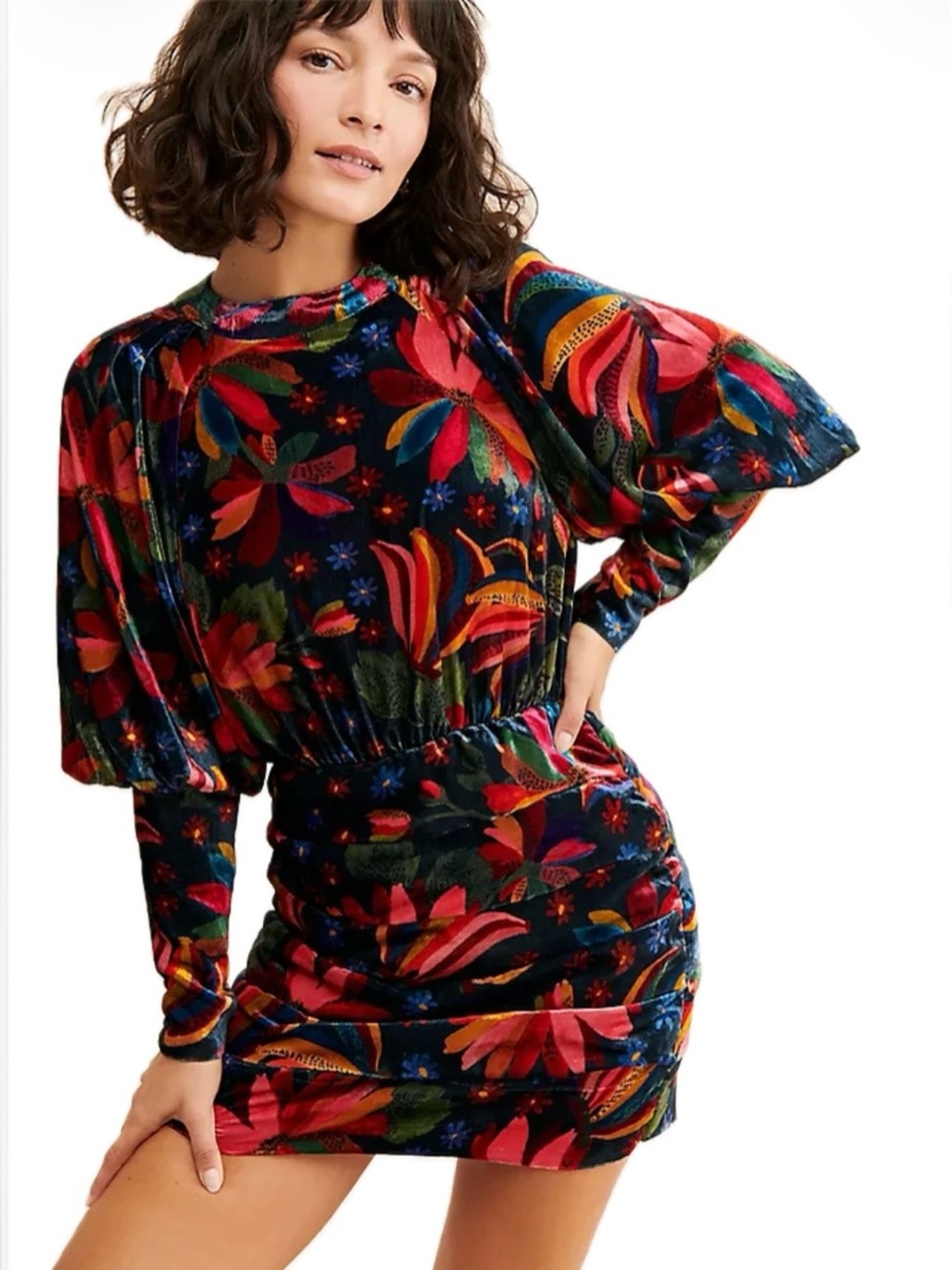 Farm Rio Banana Sky Velvet Mini Dress (Size L)